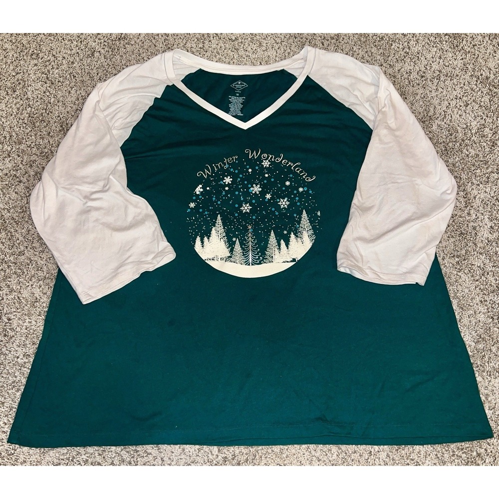 St Johns Bay Green Long Sleeve Shirt Christmas Winter Wonderland 1x